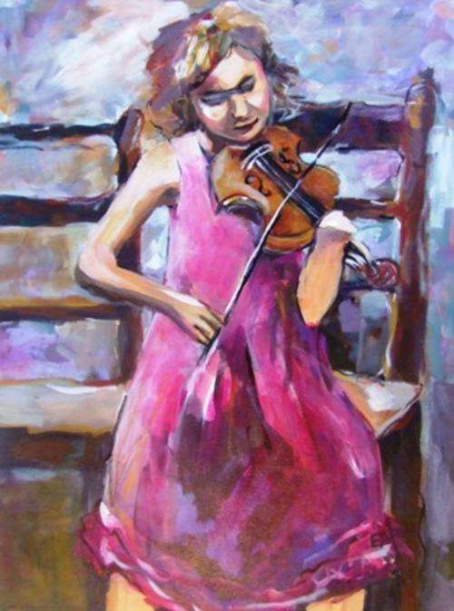 Girl with violin (560 x 760) Acrylic on canvas. Unframed