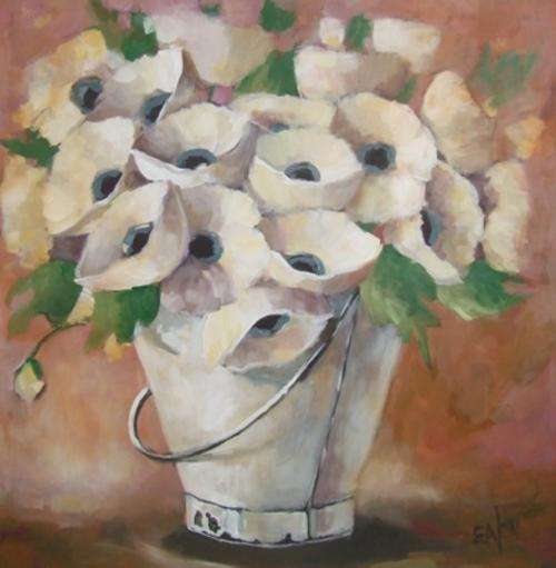 White poppies (700 x 700) Acrylic on canvas. Unframed. Large painting