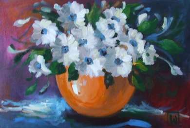 White flowers (400 x 600 ) Acrylic on board. Unframed.