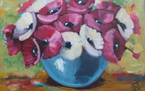 Poppies .Oil glazed acrylic on board  (400 x 600) Unframed