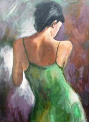 The lady in green  (600 x 800) Large painting.Unframed.