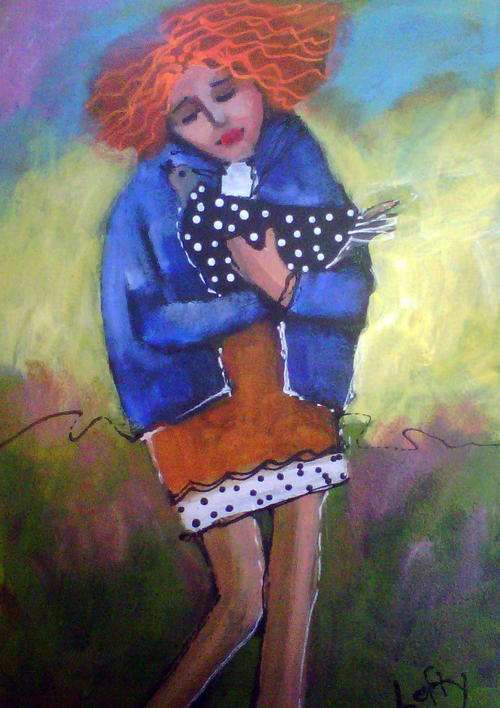 Love my  guinea fowl 2  .Oil glazed Acrylic on board. (300 x 400)