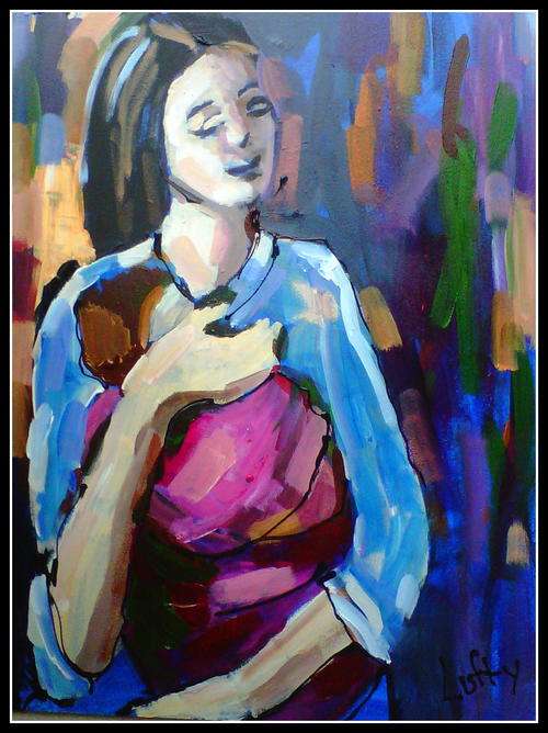Mother and child  .Oil glazed Acrylic on board. (300 x 400)