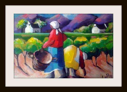 A day on the farm .Oil glazed acrylic on canvas. (300 x 400) Unframed