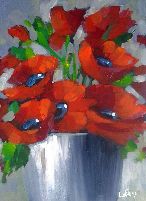 Red poppies .Original acrylic by Lofty. Unframed.(300 x 400)