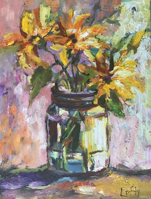 Flowers (300 x400). Oil on board.