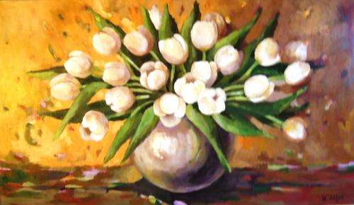 Original painting by Lofty Eaton.(1400x800) White Tulips. Acrylic on canvas.Unframed. Large painting