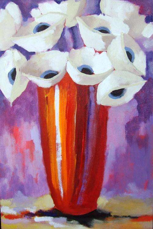 Lofty Eaton.(400 x 600)  White Poppies. Acrylic on board.