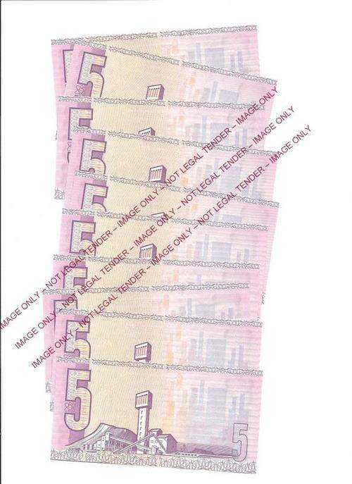 R5.00 notes. 7 uncirculated notes in sequence!!
