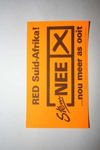 Sticker promoting the NO vote in the 1983 referendum in South Africa