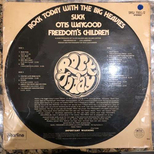 Rock Today with Big Heavies Vinyl LP RARE Freedom's Children Suck Otis Waygood