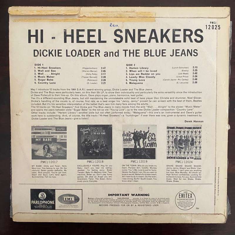 Dickie Loader and the Blue Jeans - Hi-Heel Sneakers Vinyl LP South African Beat