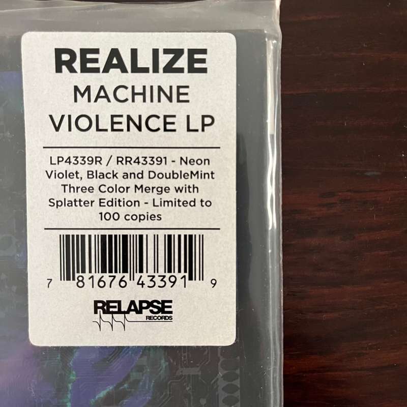 Realize - Machine Violence Vinyl LP Ltd 100 Copies Industrial Death Metal Relapse Records