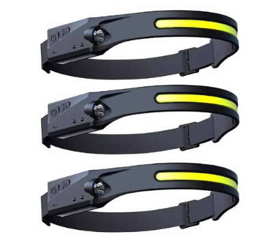 Multi-function LED Rechargeable Head Lamp - Black - Set of 3