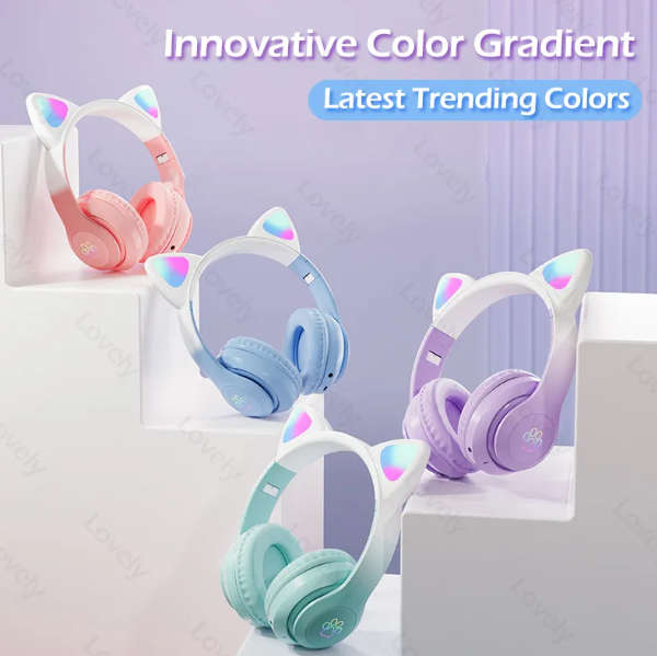STN-28 pro Wireless Headset Cat Ear 5.0 Bluetooth Headphones LED Flashing Light Sports