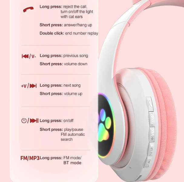 STN-28 pro Wireless Headset Cat Ear 5.0 Bluetooth Headphones LED Flashing Light Sports