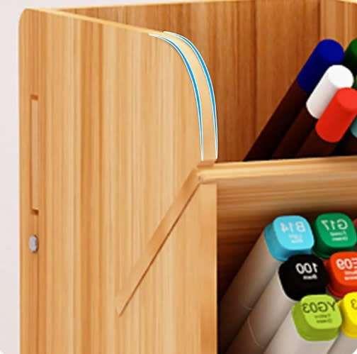 4-Tier Multi-Function DIY Wooden Pen Holder with Pull-Out Drawer