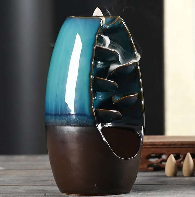 Ceramic Waterfall Backflow Incense Burner with 10 Incense Grain