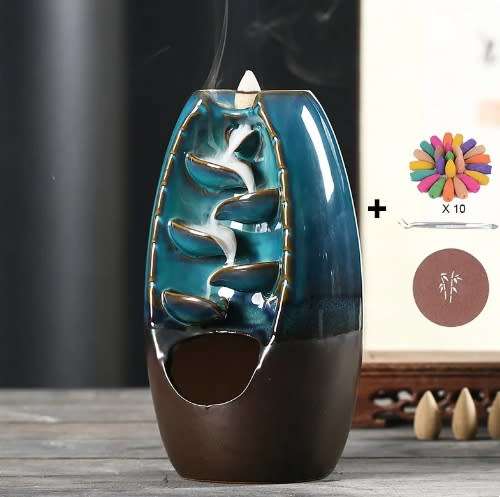 Ceramic Waterfall Backflow Incense Burner with 10 Incense Grain