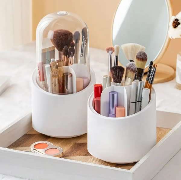 360-Degree Rotating White Cosmetic Storage Box Durable Makeup Organizer