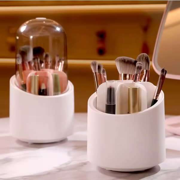 360-Degree Rotating White Cosmetic Storage Box Durable Makeup Organizer