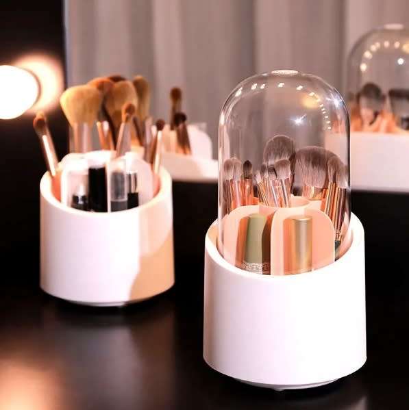 360-Degree Rotating White Cosmetic Storage Box Durable Makeup Organizer
