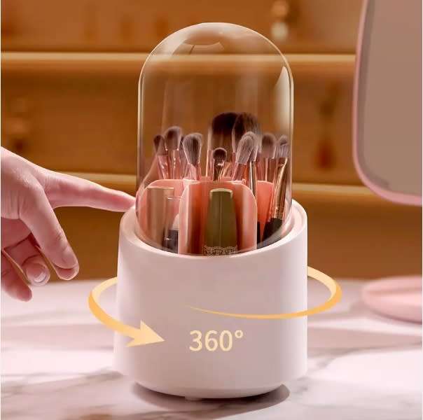 360-Degree Rotating White Cosmetic Storage Box Durable Makeup Organizer