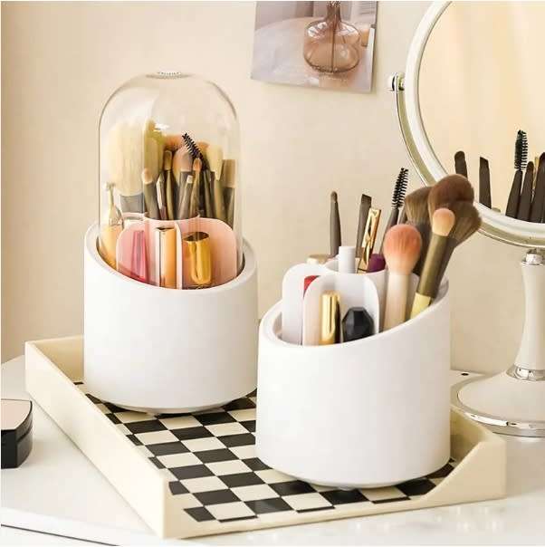 360-Degree Rotating White Cosmetic Storage Box Durable Makeup Organizer