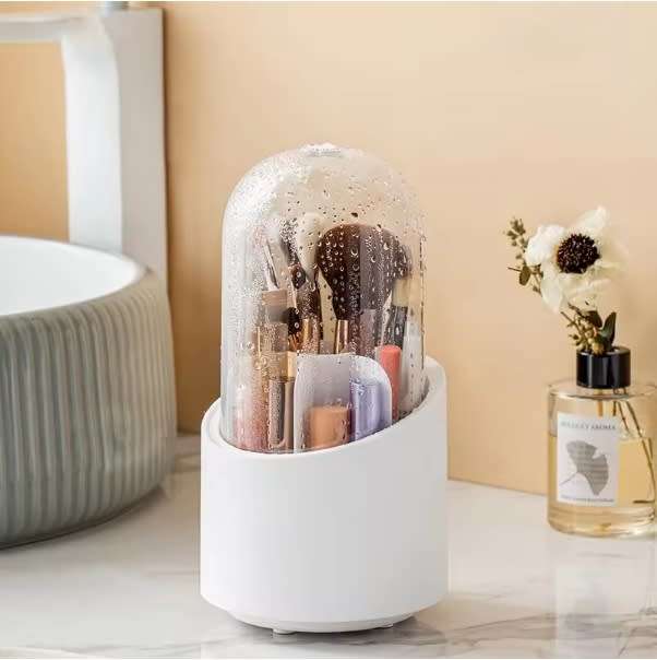 360-Degree Rotating White Cosmetic Storage Box Durable Makeup Organizer