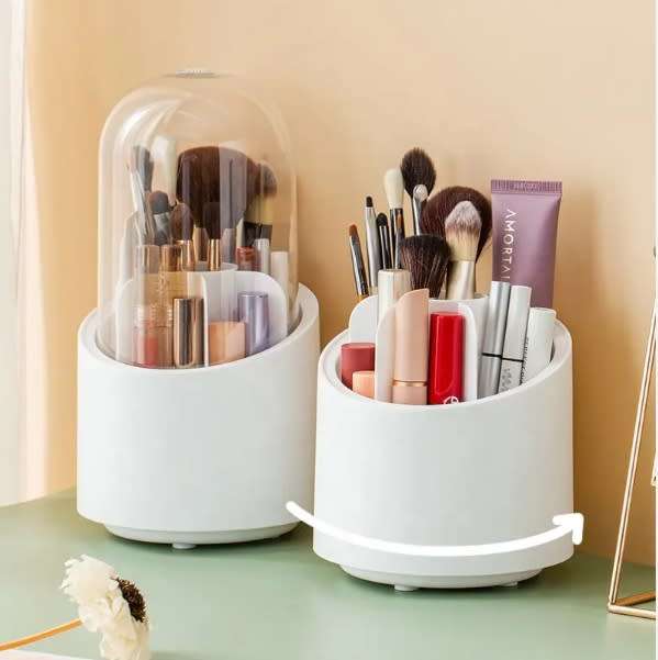 360-Degree Rotating White Cosmetic Storage Box Durable Makeup Organizer