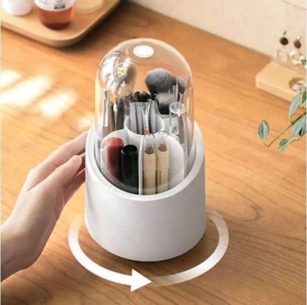360-Degree Rotating White Cosmetic Storage Box Durable Makeup Organizer