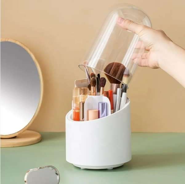 360-Degree Rotating White Cosmetic Storage Box Durable Makeup Organizer