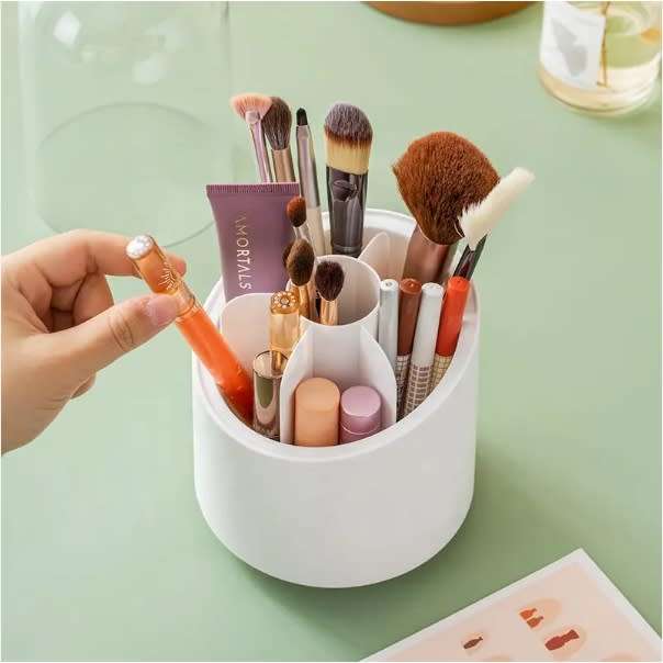 360-Degree Rotating White Cosmetic Storage Box Durable Makeup Organizer