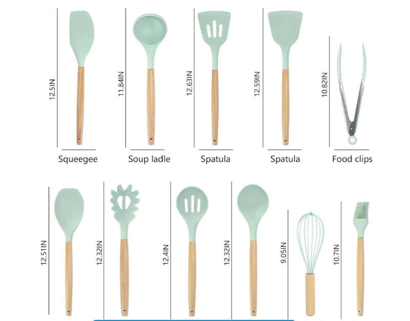 19 Piece Silicone Kitchen Set with Knives, Cutting Board and Storage Rack - Green