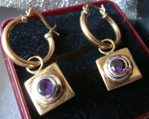 "Pretty Woman" 9ct gold earrings with Gold & Purple Stones Enhancers
