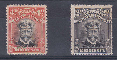 Rhodesia 1913 2d & 4d Admirals - Mounted Mint - SACC 225 & 244