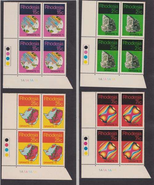 Rhodesia 1971 Geological Symposium - Unmounted Mint - SACC 227 - 230 Control Blocks of Four
