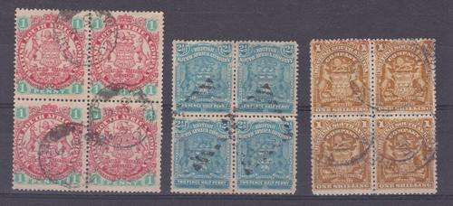 BSAC 1896 & 1898  Large & Small Arms - Used - SACC 29, 72 & 77 Blocks of Four