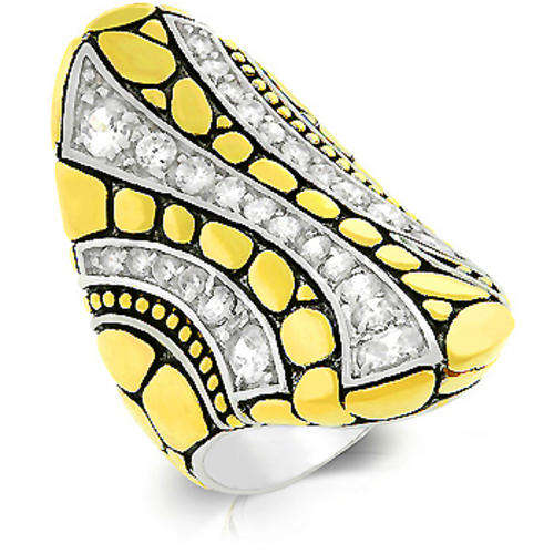 *** 14K YELLOW & WHITE GOLD PLATED ANTIQUE COBBLESTONE RING ***