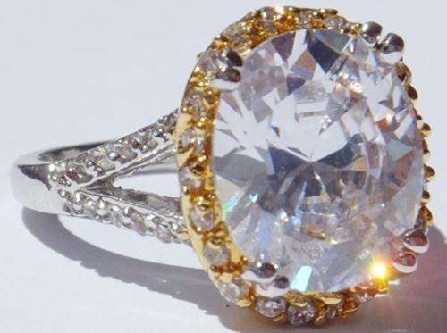 *** 14K GOLD PLATED TUTONE SPARKLING DIAMOND CZ RING ***