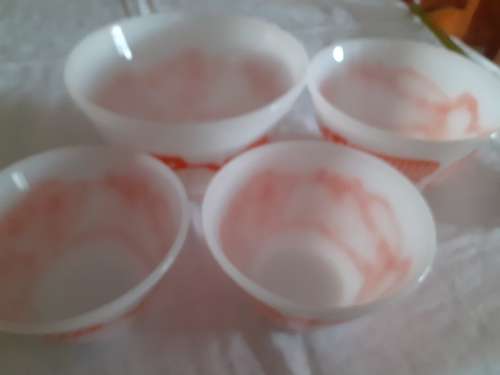 4 MILK GLASS MIXING BOWLS FOR 1 BID