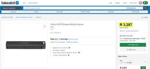 Fujitsu ScanSnap iX100 Wireless Mobile Scanner, new.