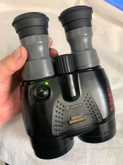 Crystal clear view, Canon 18x50 image-stabilized binoculars.
