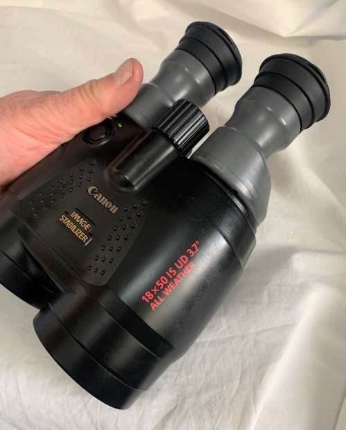 Crystal clear view, Canon 18x50 image-stabilized binoculars.