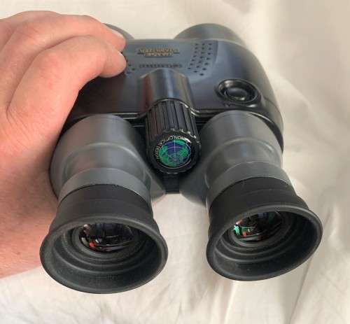 Crystal clear view, Canon 18x50 image-stabilized binoculars.