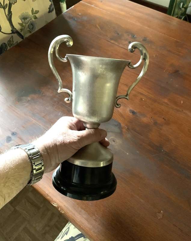 Silver trophy as per photos, 27cm H, 18cm W, 13cm L