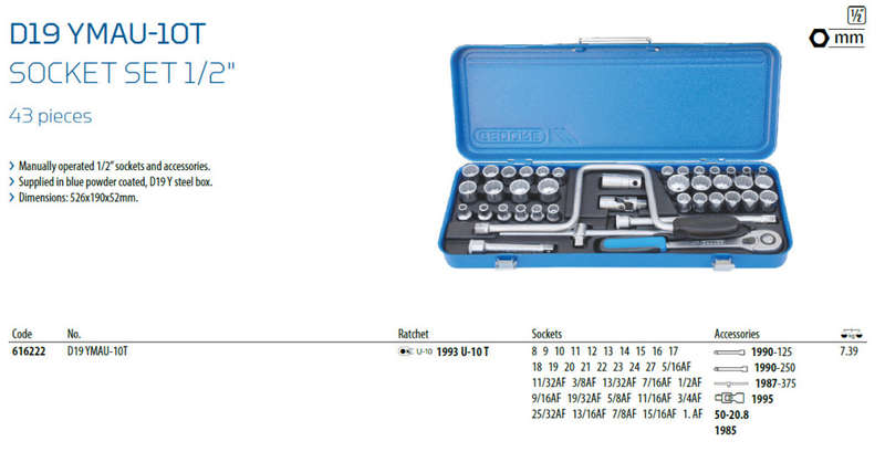 Gedore D19 YMAU-10T, brand new 43 pieces socket set.