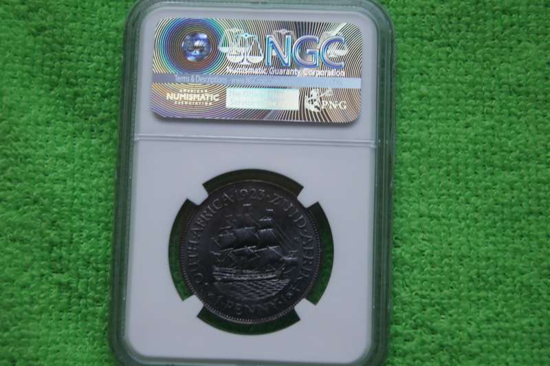 1923 South Africa penny - NGC MS64 BN