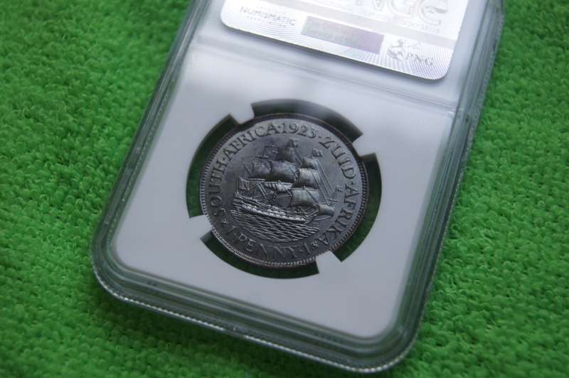 1923 South Africa penny - NGC MS64 BN
