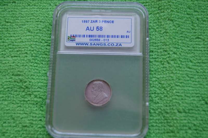 1897 ZAR 3 Pence SANGS AU58